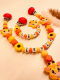 Schnullerkette, Kinderwagenkette personalisiert Giraffe Blume gelb orange rot