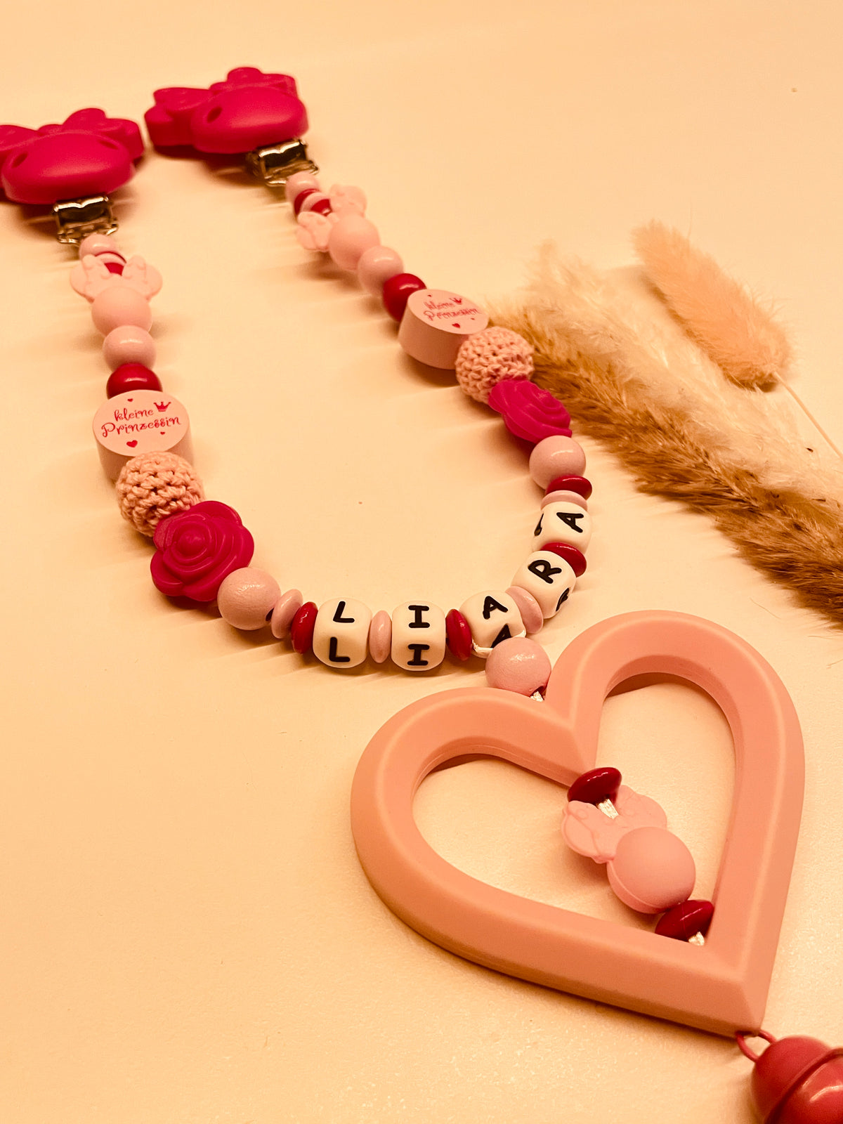 Schnullerkette Kinderwagenkette Maus rosa pink kleine Prinzessin