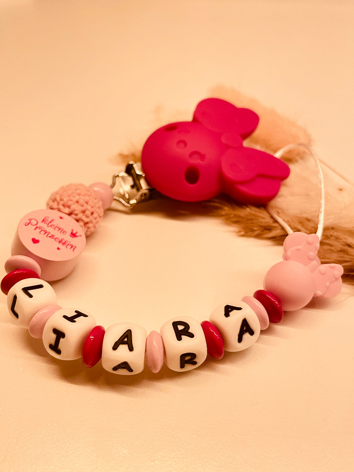 Schnullerkette mit Namen personalisiert Maus rosa pink Baby Geburt Geschenk