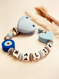 Schnullerkette Mashallah Herz mit Auge Nazar, personalisiert mit Namen