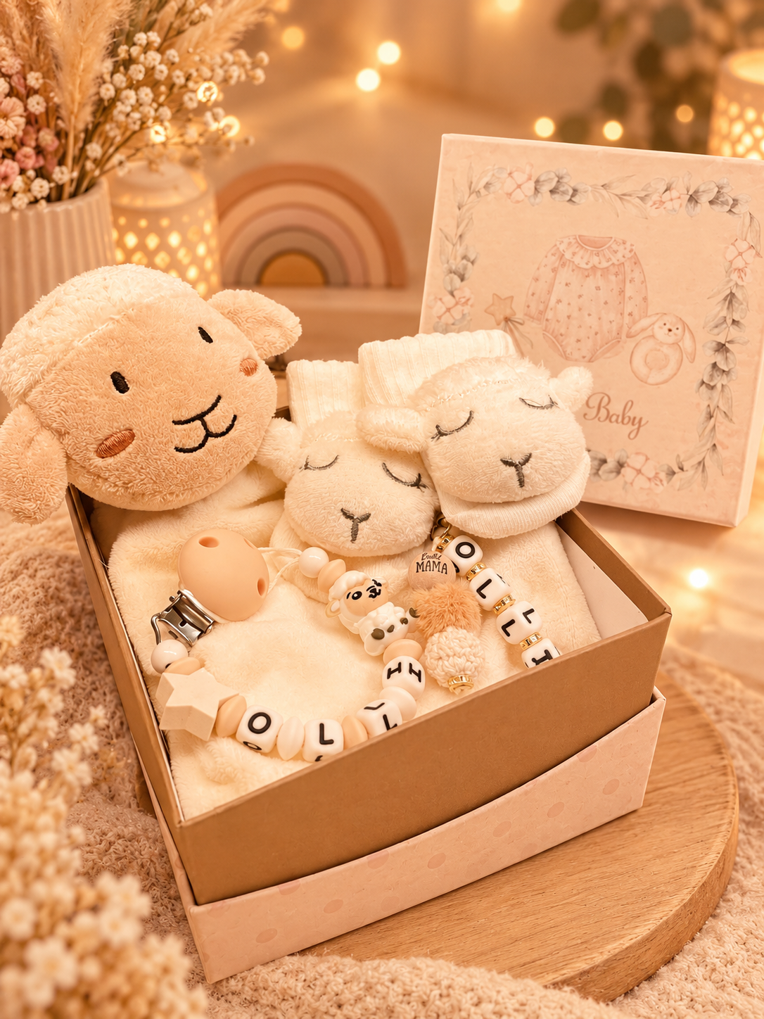 Geschenkbox Baby Schaf 4-teilig Geschenk Geburt Baby