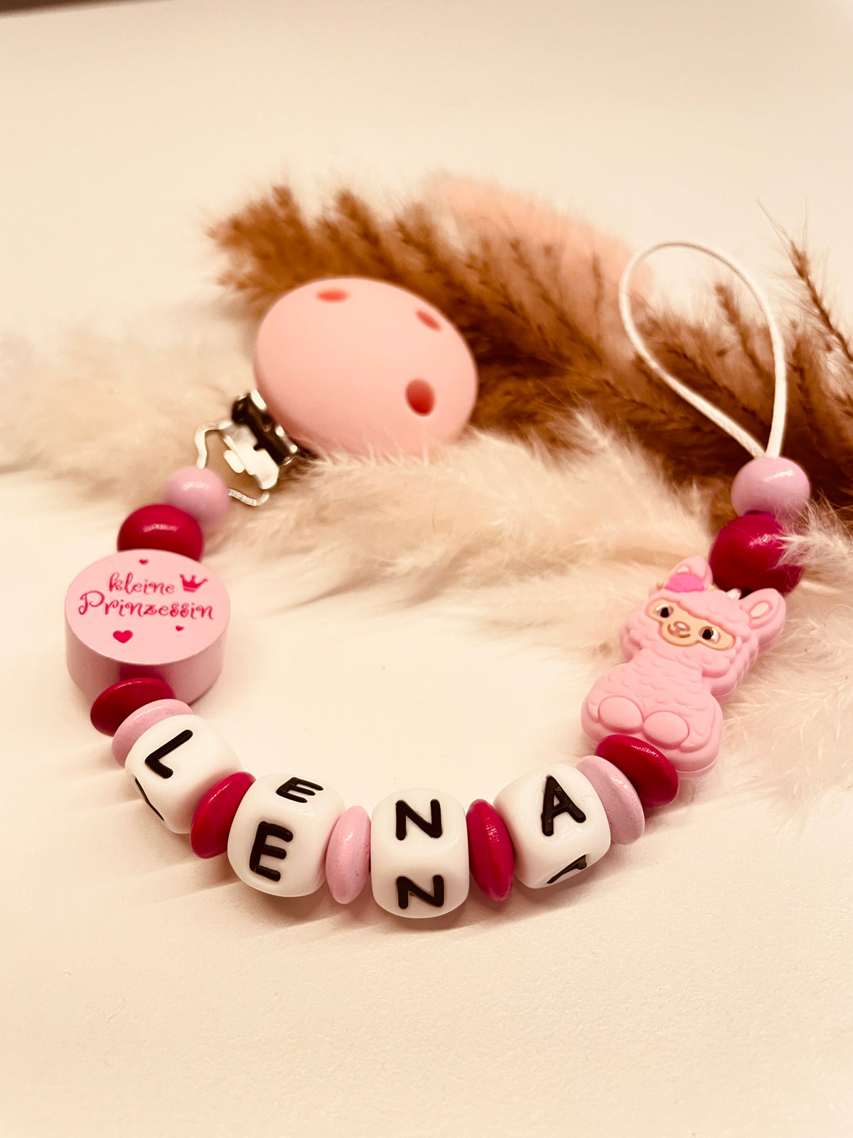 Schnullerkette Alpaka kleine Prinzessin rosa pink