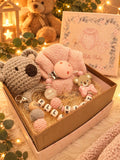 Geschenkbox 4-teilig Koala rosa ODER blau Häkelrassel, personalisierte Schnullerkette, Schlüsselanhänger, Waschlappen für Baby Geschenk Geburt