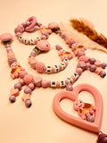 Schnullerkette, Kinderwagenkette, Greifring personalisiert Schildkröte rosa flieder