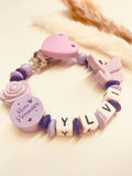 Schnullerkette Schmetterling personalisiert mit Rose kleine Prinzessin flieder personalisiert handgefertigt Babygeschenk Mädchen