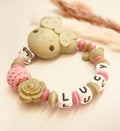 Schnullerkette Maus mit Rose lint rosa personalisiert handgefertigt Babygeschenk Mädchen
