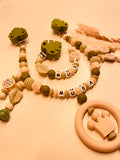 Schnullerkette Kinderwagenkette  kleiner Prinz Blatt grün/beige
