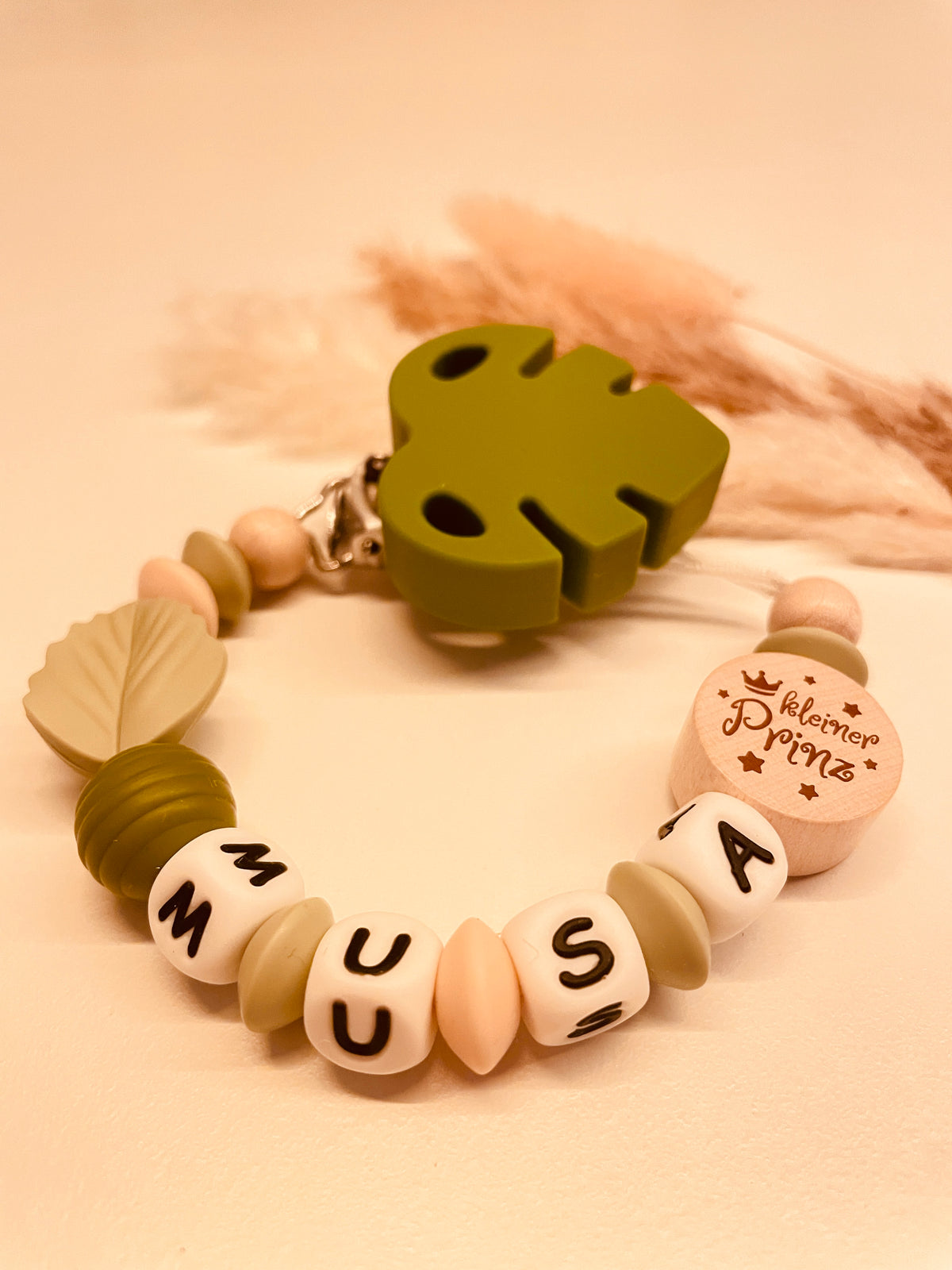 Schnullerkette personalisiert kleiner Prinz mit Namen Baby Geschenk Geburt 