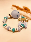 Schnullerkette Koala blau türkis personalisiert mit Namen handgefertigt Babygeschenk
