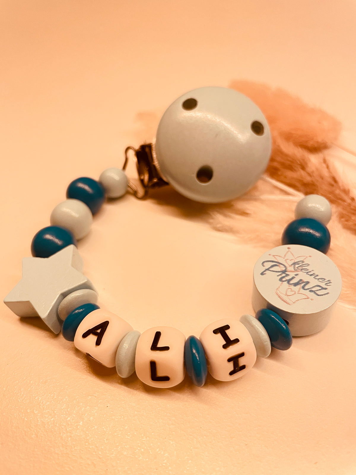 Schnullerkette mit Namen personalisiert kleiner Prinz mit Stern 