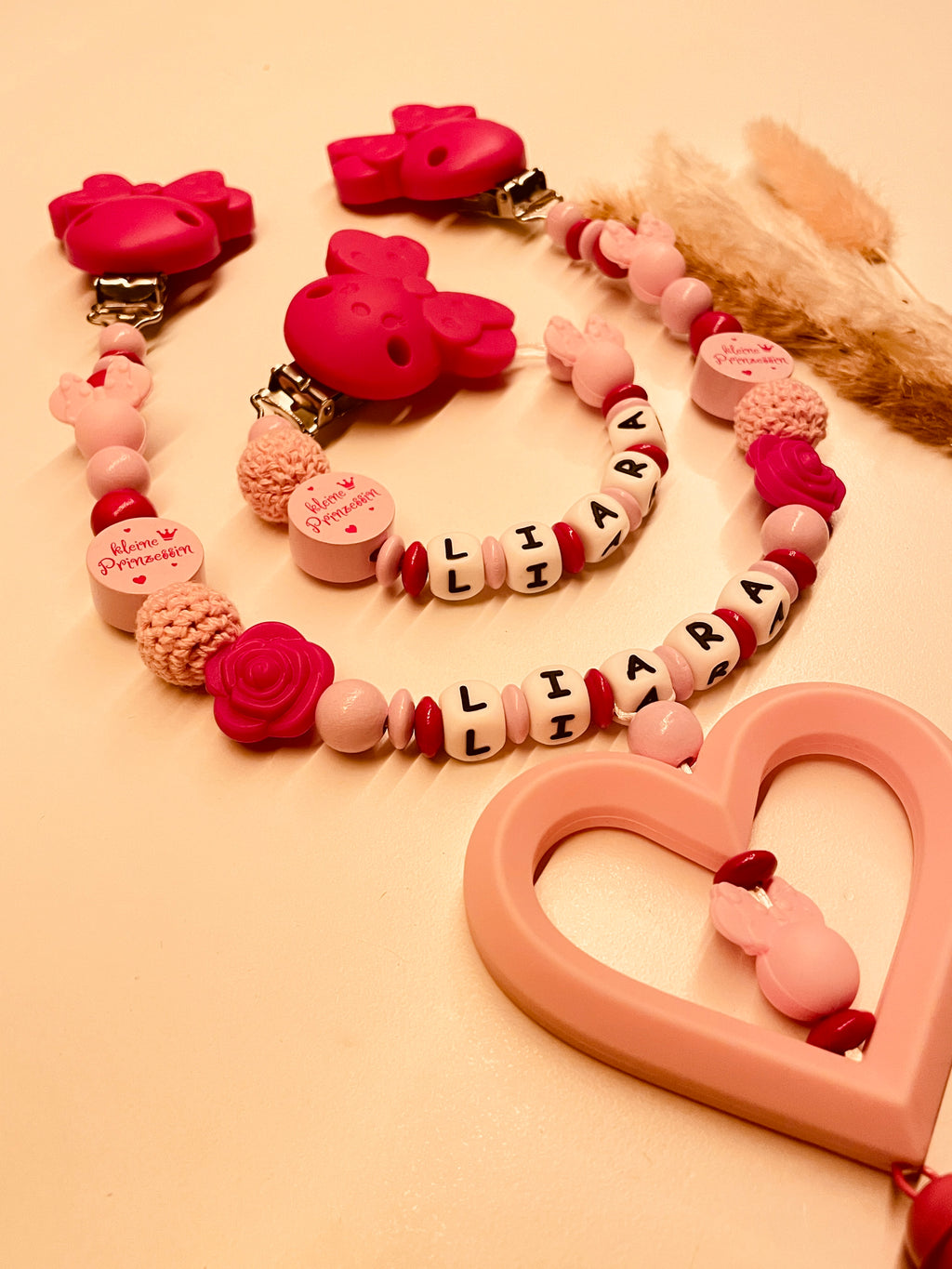 Schnullerkette Kinderwagenkette Maus rosa pink kleine Prinzessin