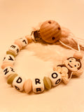 Schnullerkette mit Namen personalisiert Affe lint beige