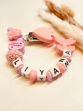 Schnullerkette Schmetterling Rose kleine Prinzessin in rosa, personalisiert mit Namen
