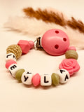 Schnullerkette Rose pink grün 12,90€, statt 17,90€