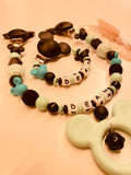Schnullerkette Kinderwagenkette personalisiert Maus mint schwarzGeschenk Baby