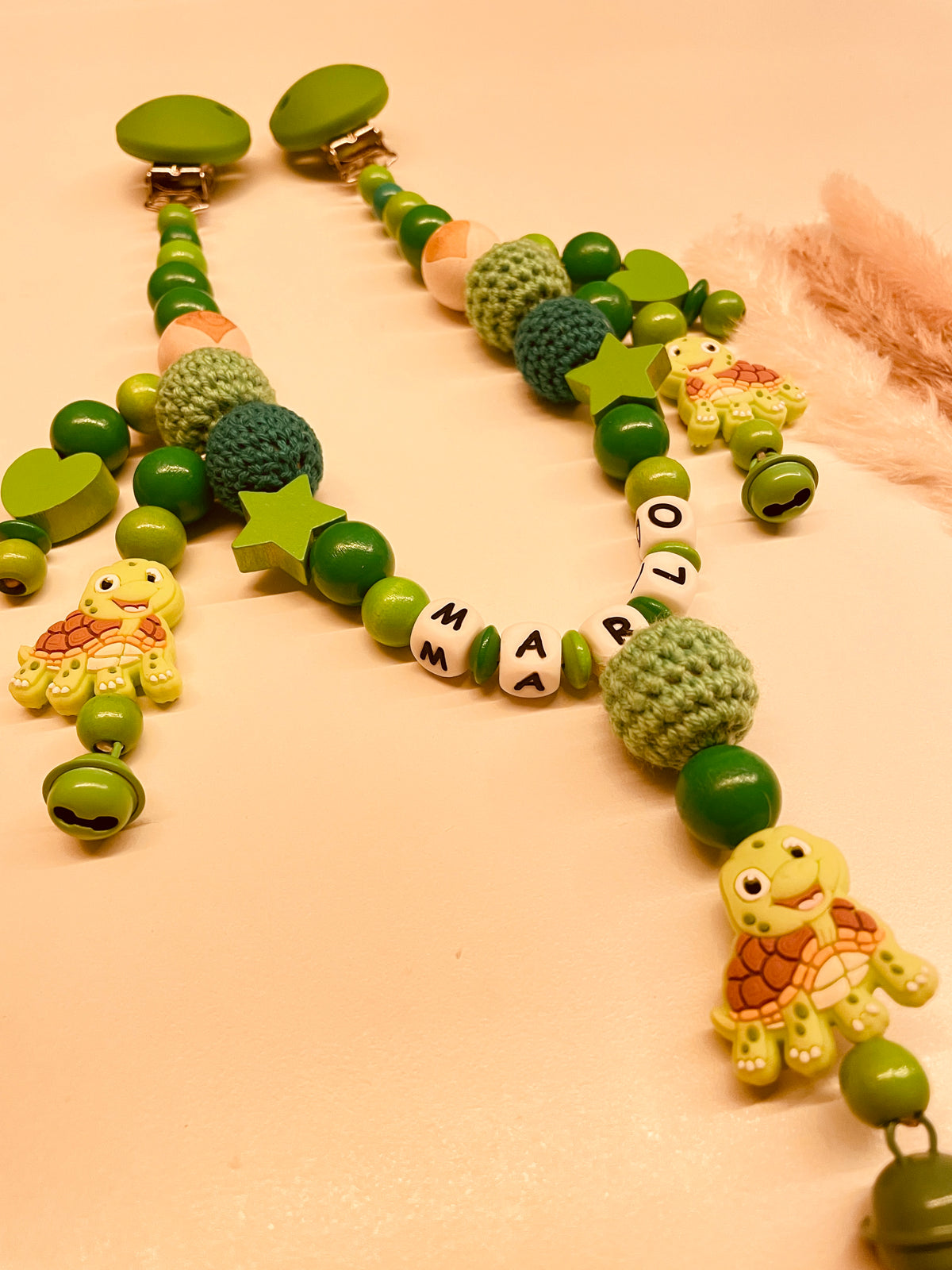 Schnullerkette Kinderwagenkette Greifring Schildkröte grün