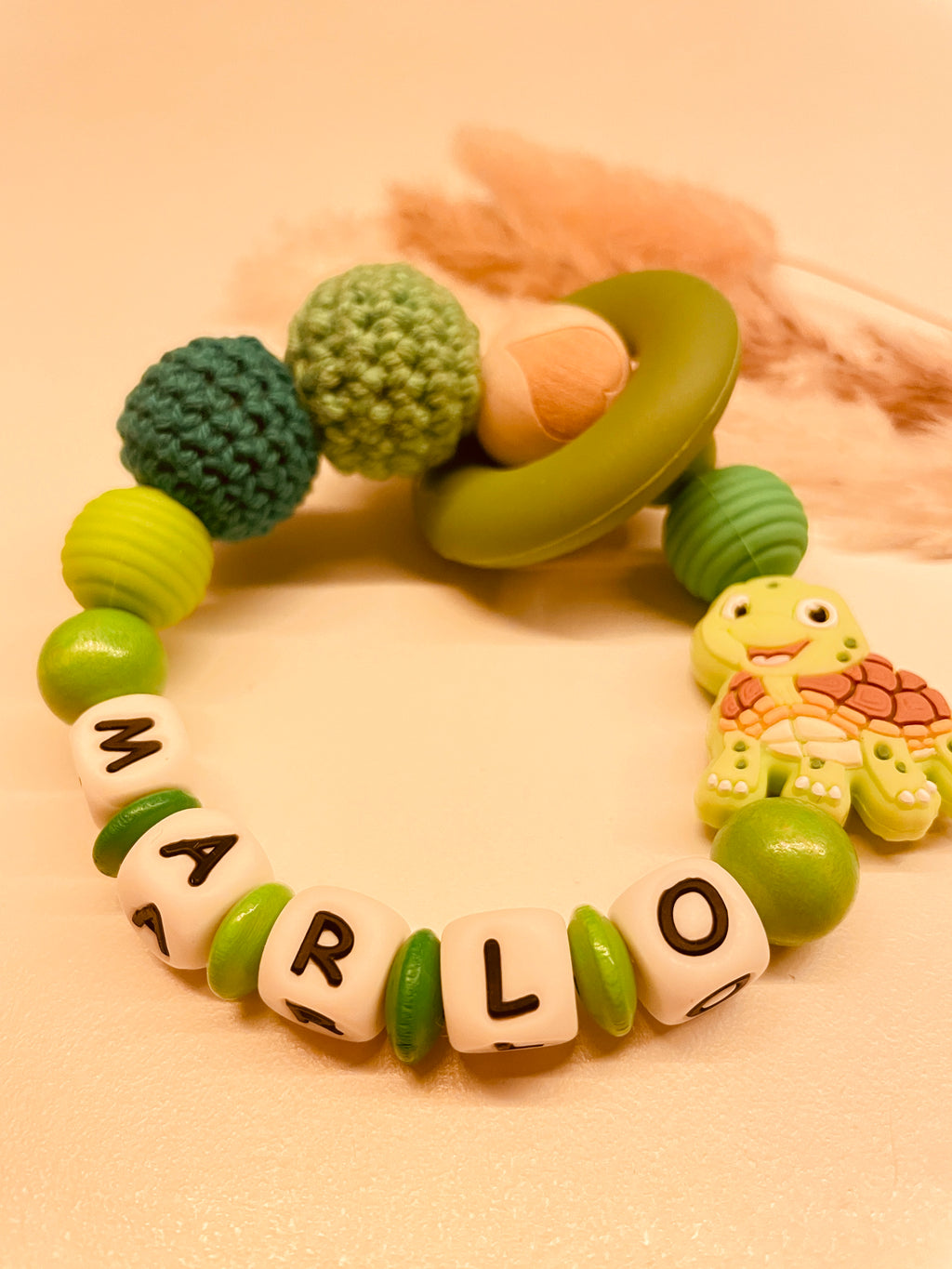 Schnullerkette Kinderwagenkette Greifring Schildkröte grün