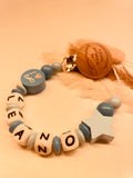 Schnullerkette mit Namen personalisiert blau i love dad little Prince