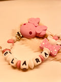 Schnullerkette rosa weiß Maus personalisiert