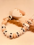 Schnullerkette personalisiert Schaf weiß beige