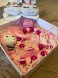 Geschenkbox klein pink rosa Einhorn 4-teilig Babygeschenk Set personalisiert Mädchen handgefertigt
