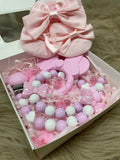 Geschenkbox mini rosa Maus 3-teilig Babygeschenk Set personalisiert Mädchen handgefertigt
