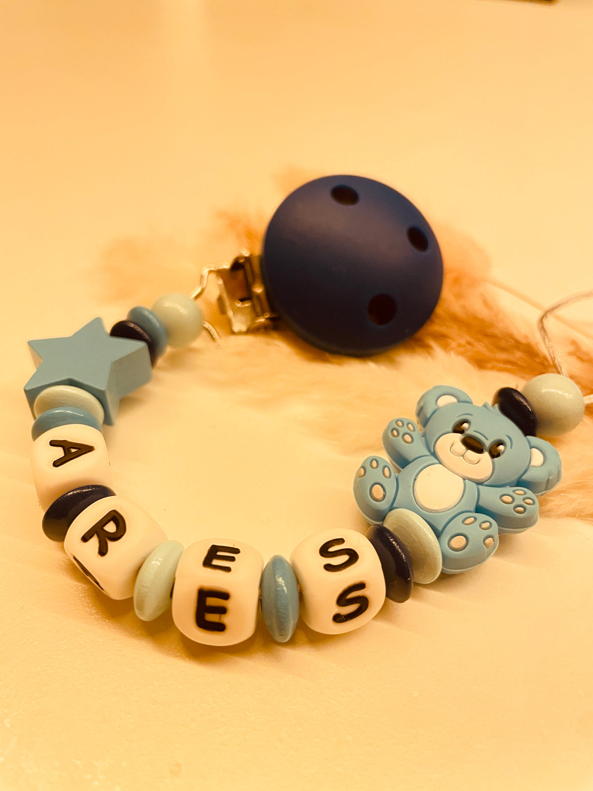 Schnullerkette personalisiert Teddy blau
