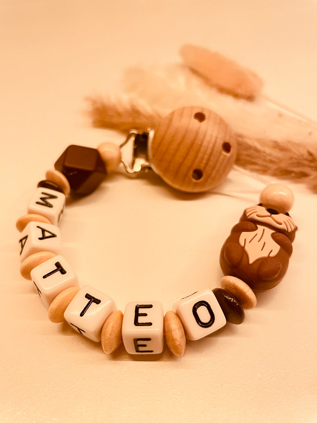 Schnullerkette Otter personalisiert Baby Geschenk Geburt