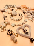 Schnullerkette Kinderwagenkette Greifring Babyschalenanhänger Schlüsselanhänger Panda blau  personalisiert