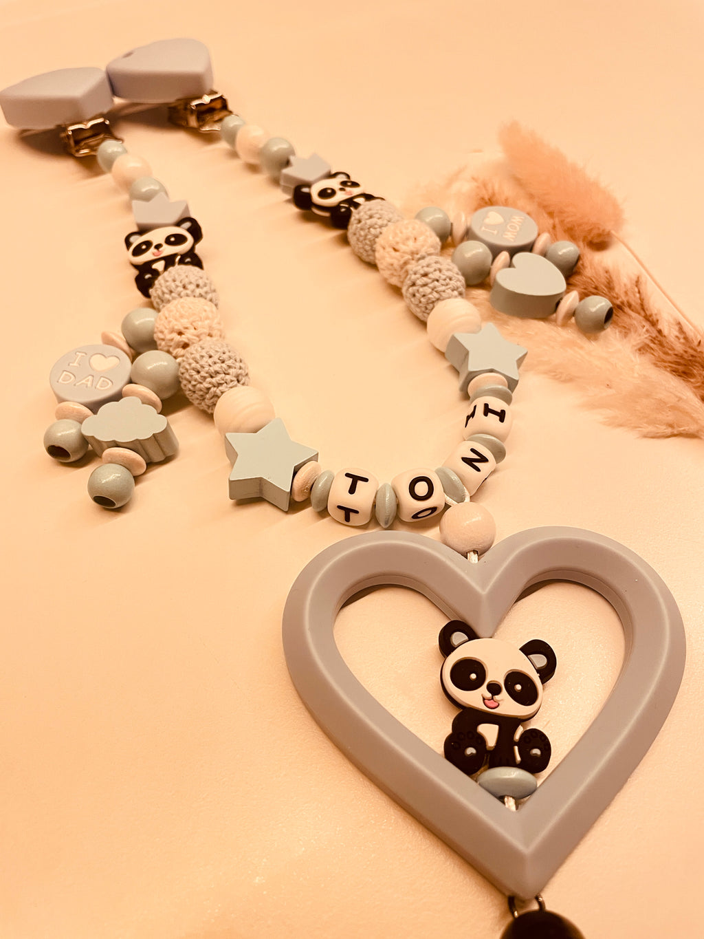 Kinderwagenkette  Panda blau  personalisiert mit Namen 