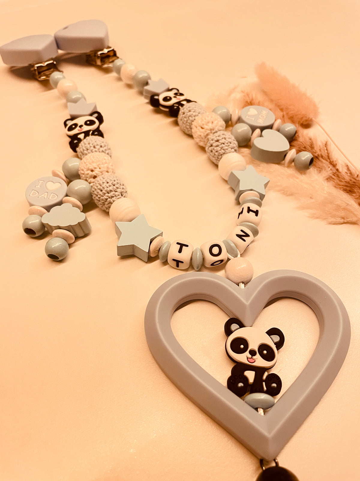 Kinderwagenkette  Panda blau  personalisiert mit Namen 