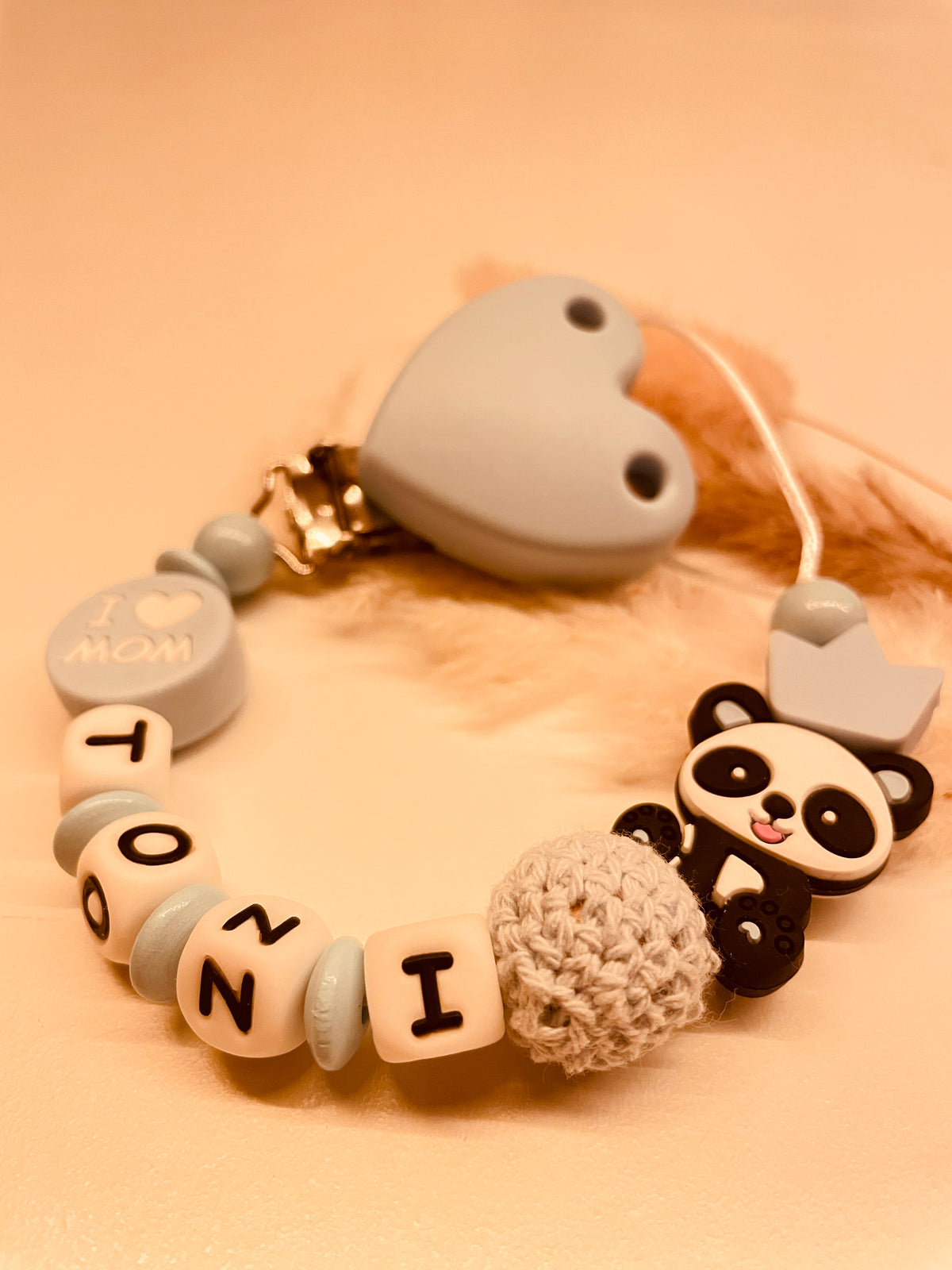 Schnullerkette  Panda blau  personalisiert Geschenk Geburt 