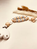 Schnullerkette Maus mit Rose beige personalisiert handgefertigt Babygeschenk