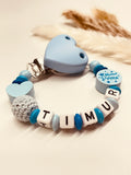 Schnullerkette kleiner Prinz in blau, personalisiert mit Namen