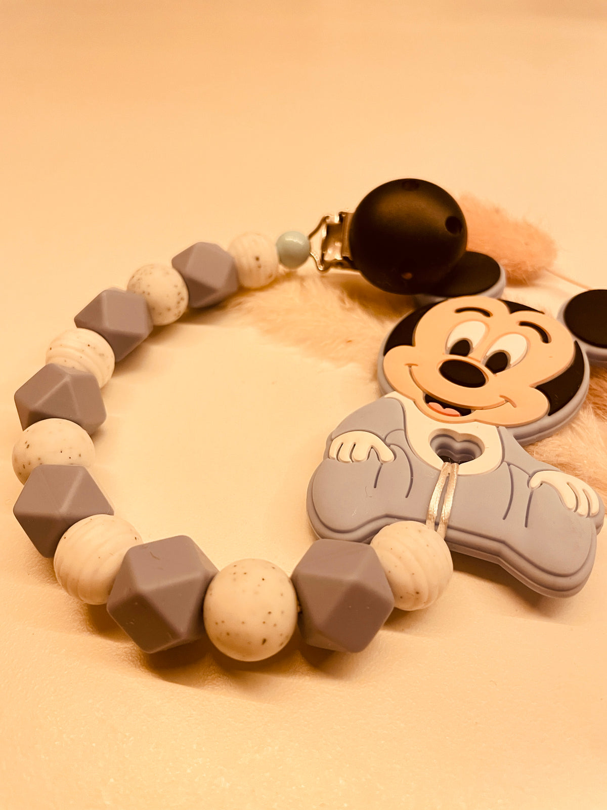 Beißkette Maus blau weiß