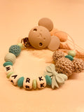 Schnullerkette mit Namen personalisiert Häkelmaus türkis mint Baby Geschenk Geburt