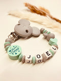 Schnullerkette Maus grau mint kleiner Prinz personalisiert handgefertigt Babygeschenk Junge