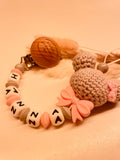 Schnullerkette personalisiert mit Namen Häkelmaus little Princess rosa  grau Baby Geschenk Geburt 