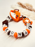 Schnullerkette Fuchs orange braun personalisiert handgefertigt Babygeschenk