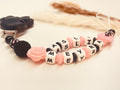 Schnullerkette Maus candy rosa schwarz mit Rose personalisiert handgefertigt Babygeschenk