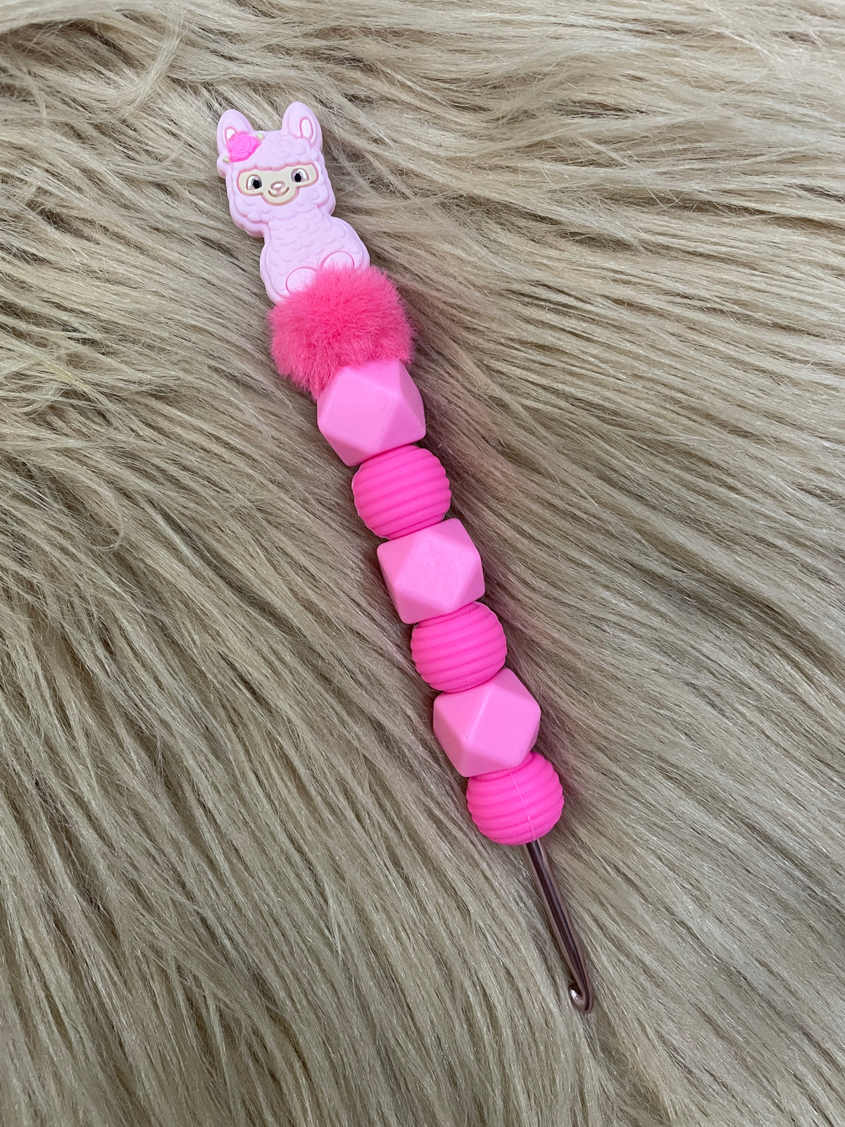 Häkelnadel Alpaka pink Silikon ergonomisch Häkelzubehör mit Tiermotiv
