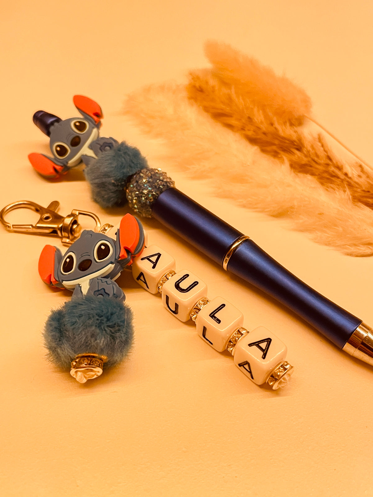 Schlüsselanhänger personalisiert mit oder ohne Kugelschreiber Monster blau