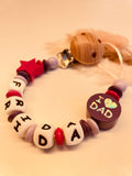 Abverkauf Schnullerkette i love mom/dad Lila pink