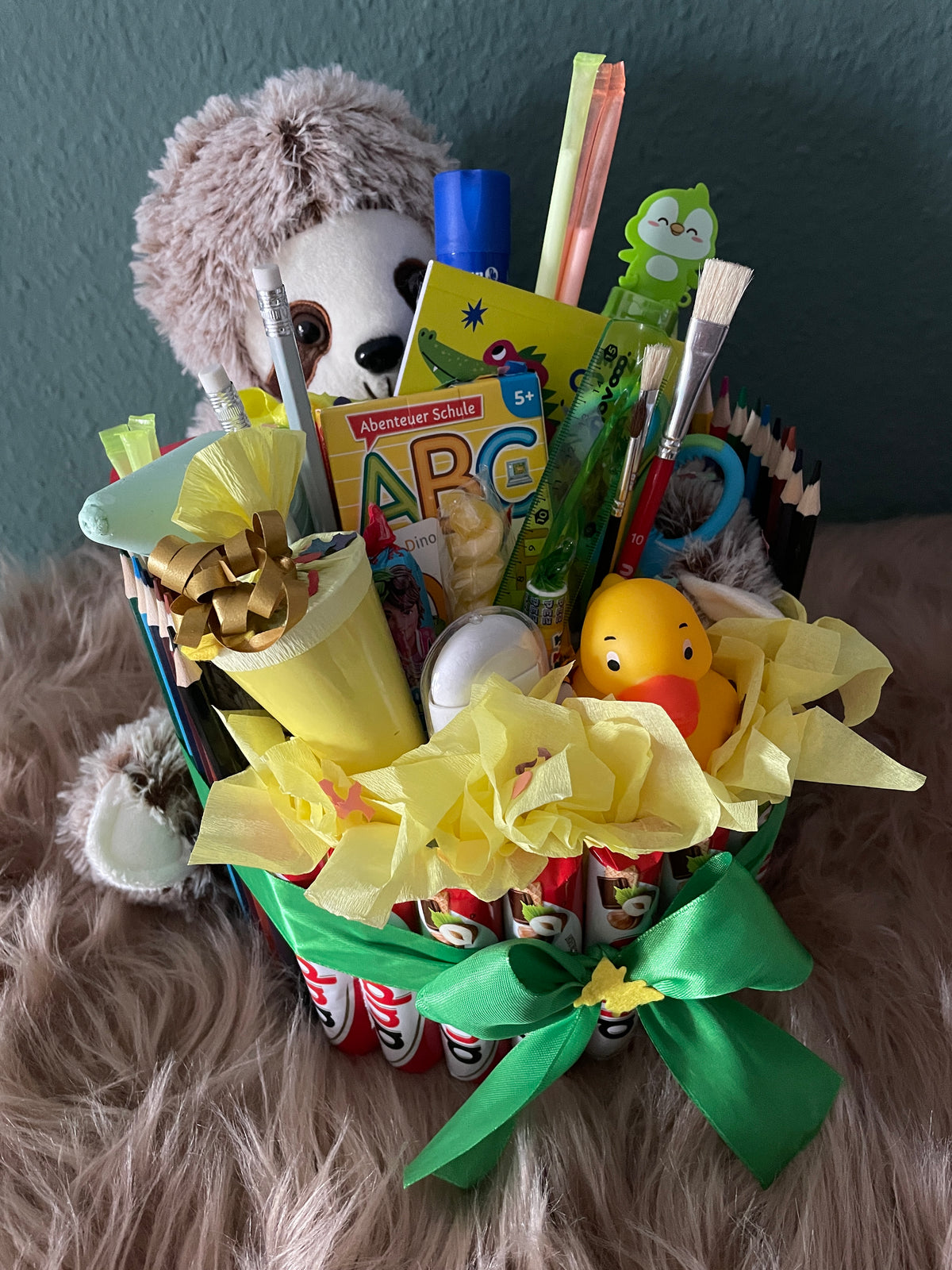 Einschulungstorte Faultier grün Geschenk Einschulung Schule Schulkind ABC