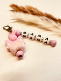 Schlüsselanhänger Maus rosa mit Schleife, personalisiert mit Namen