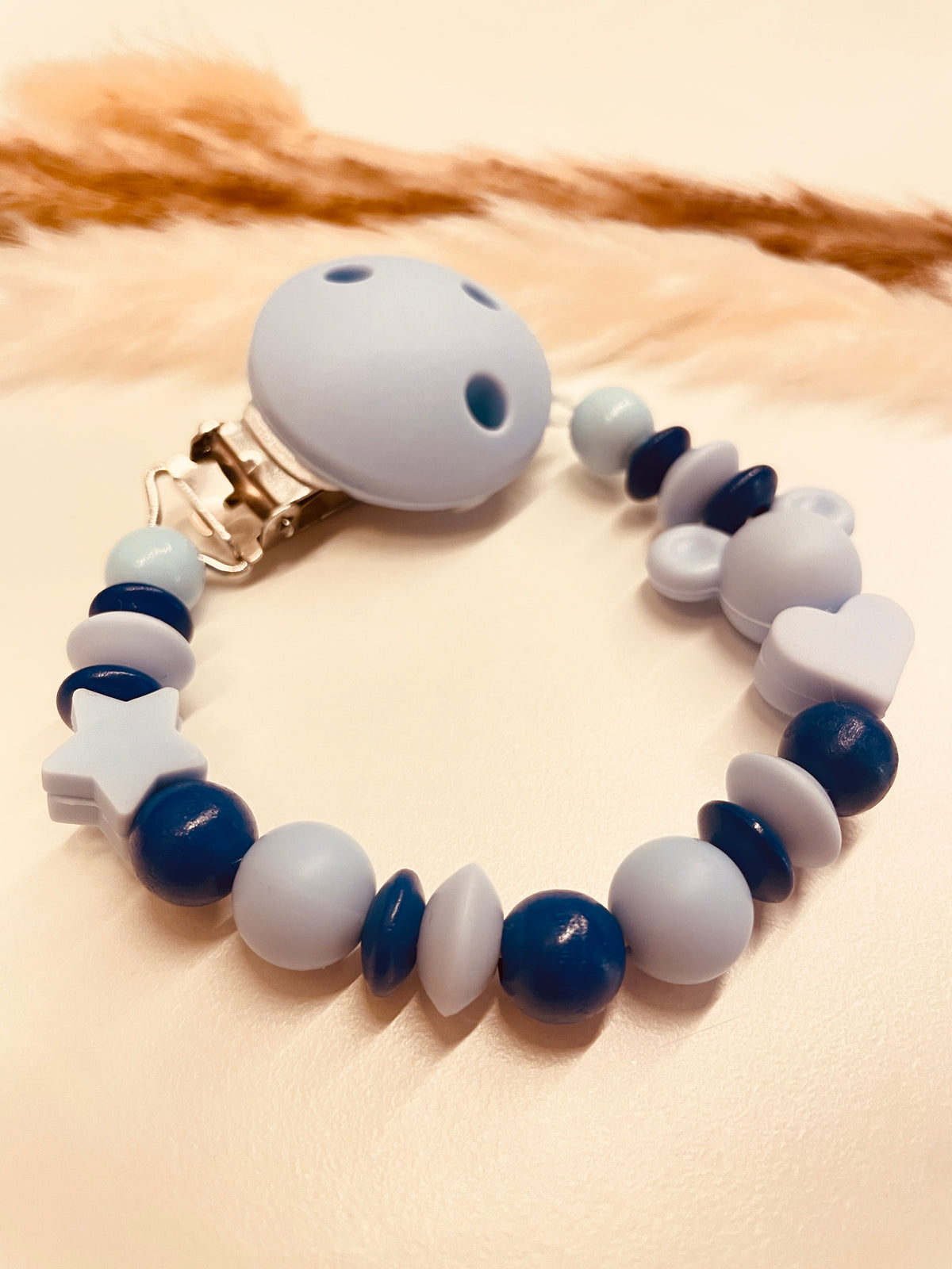 Abverkauf Schnullerkette Maus blau, personalisierbar mit Namen