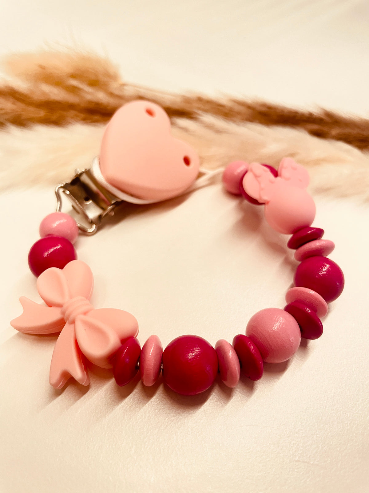 Abverkauf Schnullerkette Maus rosa, personalisierbar mit Namen