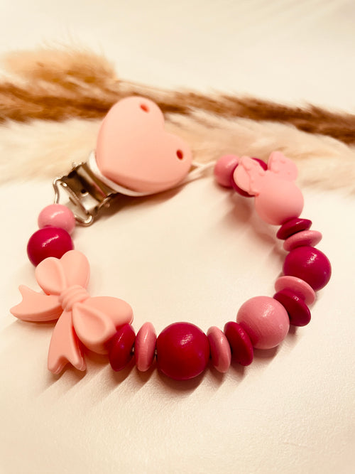 Abverkauf Schnullerkette Maus rosa, personalisierbar mit Namen