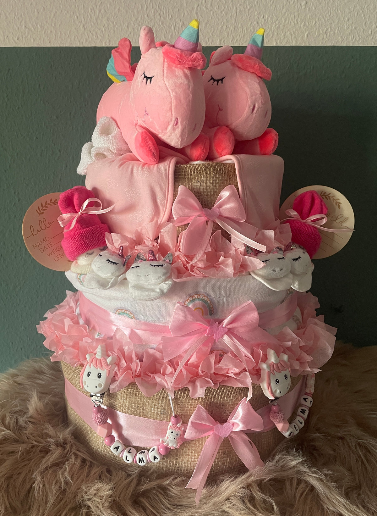 Windeltorte XXL Einhorn für Zwillinge