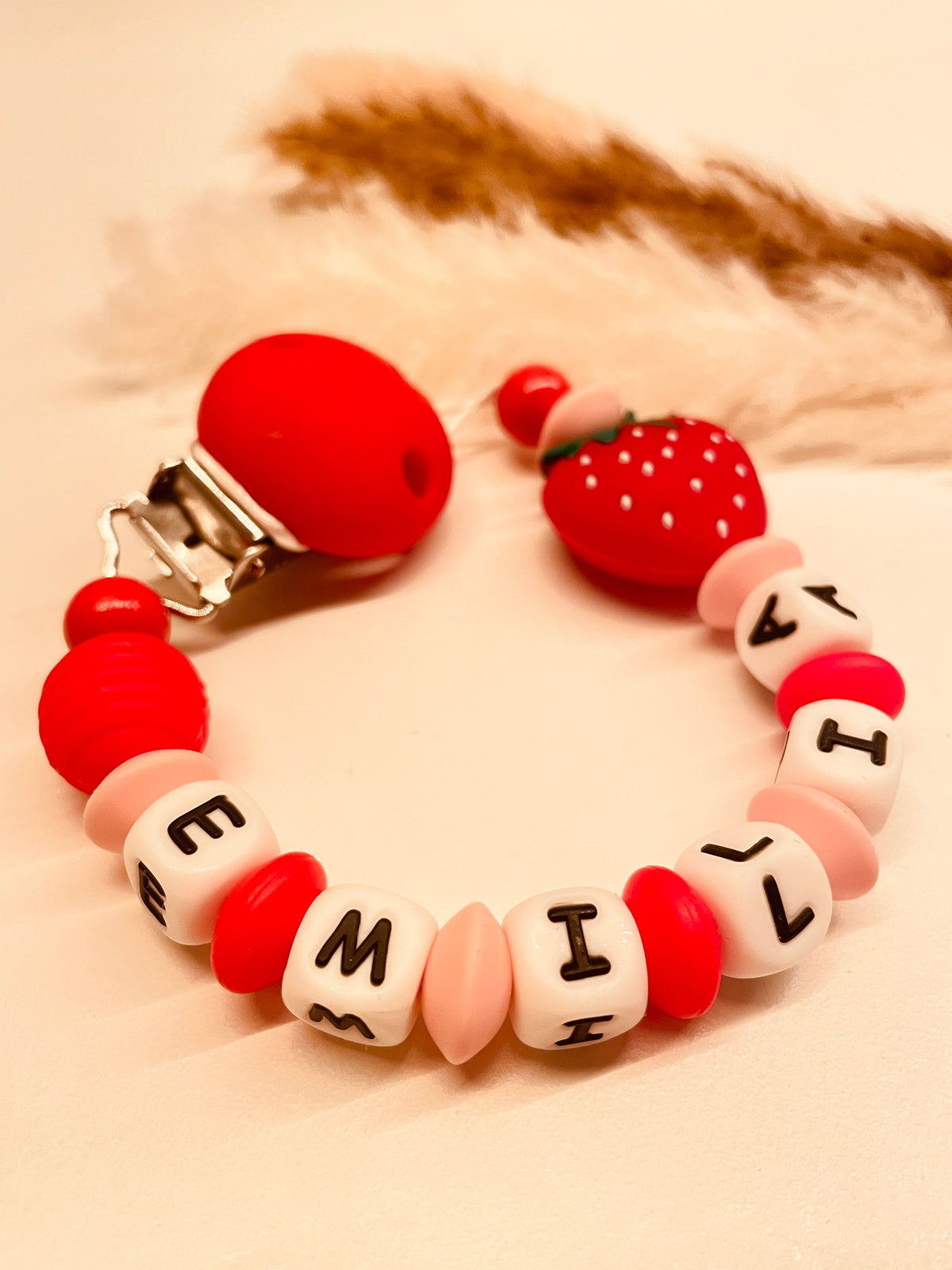 Schnullerkette Erdbeere rot rosa